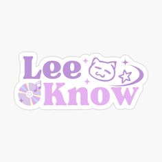 a sticker with the words lee know and an image of a cat on it