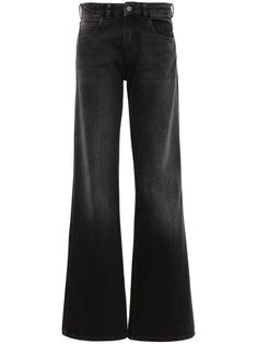 black cotton washed denim mid-rise belt loops front button and zip fastening flared classic five pockets straight hem Armani Brand, Brand Style, Washed Denim, Italian Fashion Designers, Flared Jeans, Yoga Wear, Italian Fashion, Denim Wash, Giorgio Armani