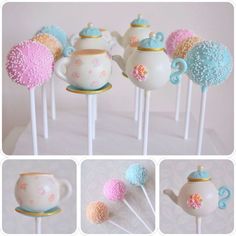 teapot cake pops are decorated with sprinkles