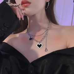 Tavimart Korean Fashion Women Pendant Necklaces Fine Double Link Chain Metal Heart Party Punk Necklace New Senior Jewelry Gift Punk Necklace, Heart Party, Women Pendant, Korean Fashion Women, Metal Heart, Strap Dress, Picture Sizes, Link Chain, Jewelry Gift