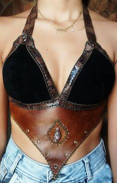 Leather Creations, Leather Tops, Viking Costume, Leather Crop Top, White Witch, Women Swimwear, Garters, Leather Outfit, Fantasy Clothing