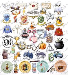 an image of harry potter stickers on a white background with hogwart's symbols