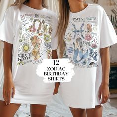 Birthday Gift Birthday Party Matching Shirt Party Favor Keepsake Personalized Zodiac Tshirt Affirmation Tee Astrology Tshirt Birthday Celestial Gift Witchy Gift Best Friend ♡ ITEMS SPECIFICATIONS  ------------------------------------------- COMFORT COLORS t-shirt ❥ 100% ring-spun cotton ❥ Fabric weight: 6.1 oz/yd² (206.8 g/m²) ❥ Yarn diameter: 20 singles ❥ Garment-dyed, pre-shrunk fabric ❥ Relaxed fit ❥ 7/8″ double-needle topstitched collar ❥ Twill-taped neck and shoulders for extra durability ❥ White Screen Print Shirt For Birthday, Printed White T-shirt For Birthday, White Printed T-shirt For Birthday, Printed Crew Neck Top For Birthday, Birthday Short Sleeve Printed Tops, Printed Short Sleeve Tops For Birthday, Summer Birthday T-shirt With Sublimation Print, Graphic Tee With Sublimation Print For Birthday, Zodiac Party