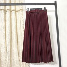 Brand Name: CroysierSilhouette: PleatedMaterial: PolyesterDecoration: SashesWaistline: empirePattern Type: SolidDresses Length: Mid-CalfAge: Ages 18-35 Years OldGender: WOMENModel Number: BG1242Style: CasualWomen Skirt: Skirts WomensPleated Skirt: Midi SkirtBlack Skirt: Pink SkirtHigh Waist Skirt: Skirt Women Elegant Non-stretch Winter Pleated Skirt, Winter Solid Color Pleated Skirt, Winter Pleated Solid Color Skirt, Burgundy Skirt For Fall, Elegant Burgundy Midi Skirt, Fall High-waist Solid Color Pleated Skirt, Non-stretch High Waist Pleated Skirt For Fall, Elegant Burgundy Pleated Skirt, Burgundy Flared Skirt For Fall