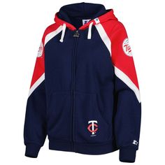 Stay warm on game day with this Hail Mary full-zip by Starter. A spirited Minnesota Twins design with bold graphics puts your team spirit front and center. Plus, a midweight construction and French Terry fabric make this hoodie the ultimate layering option. Officially licensed Hooded Machine wash, tumble dry low Full Zip Long sleeve Two front pockets Hood with drawstring Screen print graphics Imported Material: 60% Cotton/40% Polyester Brand: Starter Full-zip Contrast-color stripes French terry Astros Jacket, Dodgers Jacket, Trendy Leather Jacket, Target Field, Pirate Jacket, The Fall Guy, Houndstooth Jacket, Hail Mary, Aviator Jackets