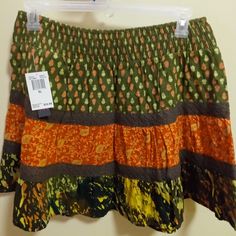 Multi Color Crep Material Multicolor Skirted Bottoms For Fall, Casual Multicolor Cotton Skirt, Fall Multicolor Skirt With Elastic Waistband, Multicolor Skirt With Elastic Waistband For Fall, Casual Multicolor Mini Skirt, Casual Multicolor Pleated Skirt, Casual Multicolor Maxi Skirt, Casual Green Mini Skirt For Fall, Casual Multicolor Mini Skirt With Elastic Waistband