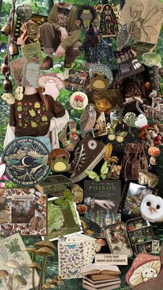 a collage of many different items in the forest