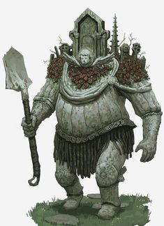 an image of a giant creature with a spear and shield on it's head