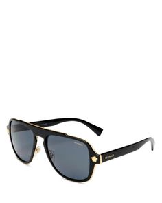 Versace Men's Flat Top Aviator Sunglasses, 56mm Designer Matte Black Polarized Sunglasses, Designer Matte Black Sunglasses With Polarized Lenses, Designer Matte Black Sunglasses With Uva Protection, Luxury Black Aviator Shield Sunglasses, Designer Matte Black Sunglasses With Mirrored Lenses, Luxury Matte Black Shield Sunglasses With Uv Protection, Luxury Matte Black Sunglasses With Gradient Lenses, Luxury Black Aviator Sunglasses With Uva Protection, Luxury Aviator Sunglasses With Mirrored Square Frame