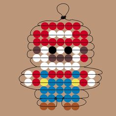 a teddy bear made out of circles on a brown background with an orange and blue stripe