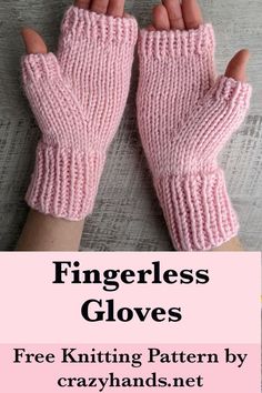 fingerless gloves with text that reads free knitting pattern by crazyhands