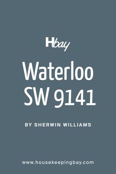 Waterloo SW 9141 by Sherwin Williams Waterloo Sherwin Williams Accent Wall, Sw Poolhouse, Dutch Tiles, Dark Slate Blue, Exterior Ideas, Muted Blue, Paint Colours