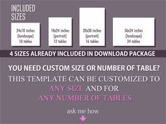 the info sheet shows how to customize table numbers for any size and number of tables