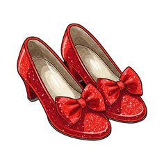 a pair of red shoes with bows on them