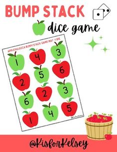 the bump stack dice game has apples on it and is ready to be filled with numbers