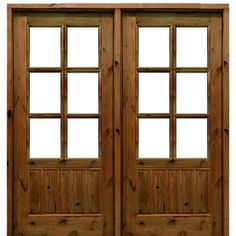 Knotty Alder 6-Lite TDL Double Door Unit with Grooved Bottom Panel and Clear Beveled Glass Mediterranean Doors, Wood Front Entry Doors, Farmhouse Craftsman, Rustic Front Door, Rustic Mediterranean, Double Doors Exterior, Laminated Veneer Lumber, Garage Door Design, Double Door Design