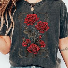 Vintage Roses Shirt Vintage Flower Tshirt Retro Roses Shirt Gothic Flowers Tarot Card Shirt Tshirt Oversized Tshirt Floral Graphic Tee, Comfort Colors® Gildan is back with its garment-dyed t-shirt, a fully customizable tee made 100% with ring-spun cotton. The soft-washed, garment-dyed fabric brings extra coziness to your wardrobe while the relaxed fit makes it an excellent daily choice. The double-needle stitching throughout the tee makes it highly durable while the lack of side-seams helps the Tarot Card Shirt, Gothic Flowers, Tshirt Oversized, Roses Vintage, Rose Shirts, Shirt Oversize, Floral Graphic, Vintage Roses, Tarot Card