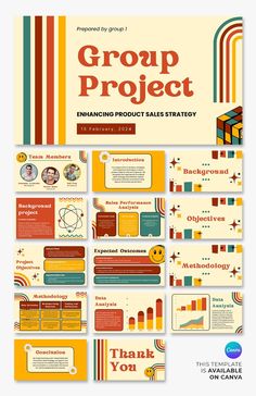 an image of a group project brochure with orange and green stripes on it