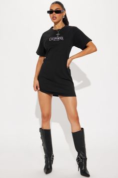 Available In Black/combo. Mini T-Shirt Dress Short Sleeves Crew Neckline California Graphic Lace Up Back Stretch Disclaimer: Due To The Printing Process A Difference In Saturation May Occur. Each Garment Is Unique. 100% Cotton Imported | California Mini T-Shirt Dress in Black size XS by Fashion Nova Black Mini T-shirt Dress For Spring, Casual Black Streetwear Dress, Casual Black Short Sleeve T-shirt Dress, Black Cotton T-shirt Dress With Relaxed Fit, Black Cotton Mini Dress With Short Sleeves, Black Relaxed Fit T-shirt Dress With Short Sleeves, Casual Mini T-shirt Dress With Graphic Print, Black Graphic Print Dress For Streetwear, Fitted Casual Graphic Print T-shirt Dress