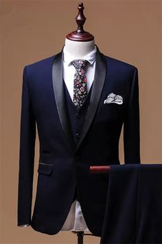 Chasel Fancy Navy Blue Shawl Lapel Three Pieces Men Suits For Wedding Blue Tuxedo Style Three-piece Suit For Wedding, Blue Tuxedo Blazer For Ceremonies, Blue Tuxedo Style Blazer For Ceremonies, Blue Three-piece Wedding Suit In Suiting Fabric, Blue Three-piece Wedding Suit, Elegant Blue Three-piece Suit For Ceremony, Royal Blue Three-piece Suit For Groom, Royal Blue Elegant Three-piece Suit For Groom, Elegant Blue Three-piece Suit For Wedding