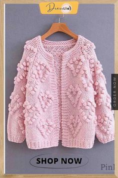 Thick Chunky Knit Pom Pom Sweater Popcorn Cardigan Jacket Pom Pom Sweater, Yarn Balls, Soft Heart, Lavender Pink, Pink Ivory, Chunky Cardigan, Cozy Cardigan, Yarn Ball, Fall Sweaters