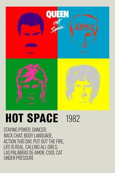 the poster for queen's hot space shows two men with their hair in different colors