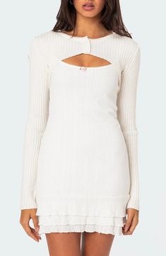 EDIKTED Octavia Shrug Sweater | Nordstrom Chic Ribbed Cardigan For Day Out, Chic Ribbed Cardigan For Spring, Spring Long Sleeve Cardigan With Ribbed Neckline, Spring Cardigan With Ribbed Neckline And Long Sleeves, Spring Ribbed Cardigan For Day Out, Long Sleeve Shrug For Spring, Sweater Nordstrom, Shrug Sweater, Chic Style