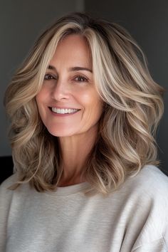 11. Tousled Bronde Waves with Face-Framing Layers (Medium Length Hairstyles For Older Women) - Medium Length Hairstyles For Older Women Medium Length Hairstyle, Grey Hair Looks, Older Women's Hairstyles, Layers Medium, Choppy Haircuts, Hairstyles For Older Women, Silver Blonde Hair, New Hair Do, Medium Length Hairstyles