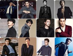 many different pictures of young men in suits and sweaters, one with his hands on his hips