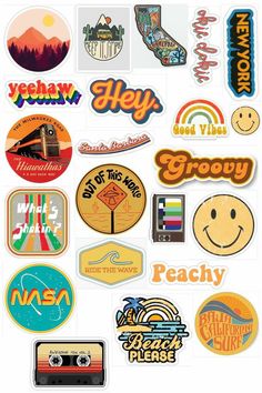 many different stickers are shown together