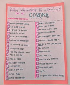 a piece of paper with writing on it that says, since everything is called corona