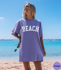 🏝️Trendy Beach Comfort Colors summer vacation graphic shirt.🏝️ This unisex t-shirt is super soft and comfortable made of 100% ring-spun ethically grown cotton. It has a relaxed fit that is made of a medium fabric that is preshrunk. Looks super cute with shirts, jeans or size up 1 to 2 sizes for an oversized beach cover up. Great gift idea for a Birthday or a beach lover! Comes in 36 pretty colors!  ☀️Please refer to the color charts in the pictures for your perfect color choice!☀️ 💠PRINT: Thi Screen Print T-shirt For Beach Vacation, Vsco Style Short Sleeve T-shirt For Beach Season, Relaxed Fit Summer T-shirt For Beach Party, Vacation Letter Print T-shirt In Vsco Style, Beach Short Sleeve T-shirt With Text Print, Beach T-shirt With Text Print, Vsco Style Text Print T-shirt For Vacation, Vsco Text Print T-shirt For Vacation, Beach T-shirt With Screen Print In Relaxed Fit