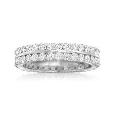 Ross-Simons - 2.00 ct. t. w. Diamond Two-Row Eternity Band Ring in 14kt White Gold. Size 9. Double the sparkle, double the glow. Two splendid rows of 2.00 ct. t. w. round brilliant-cut diamonds shine in polished 14kt white gold on this stellar ring. Would make an extra fabulous wedding or anniversary band. 3/16" wide. Diamond eternity band. Diamond birthstones are the perfect gift for April birthdays. Stacked Diamond Wedding Bands, Anniversary Bands For Her, Round Diamond Eternity Band, Band Rings Women, Alliance Ring, Favorite Engagement Rings, Fabulous Wedding, Diamond Birthstone, Diamond Eternity Band