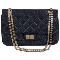 Chanel jumbo reissue double-flap bag. Black distressed leather and gold tone hardware metal. Can be worn cross body. Shoulder drop: 11"/20"L. Hardware a little bit faded. Comes with hologram and original dust cover. Chanel Jumbo Flap, Chanel Reissue, Chanel Mini Flap Bag, Chanel Jumbo, Chanel Brand, Chanel Flap Bag, Chanel Mini, Pink Chanel, Couture Vintage