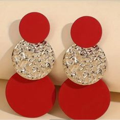 This Is A Beautiful Pair Of Round Piece Lightweight Disc Earrings. This Pair Is A Beautiful Red/Gold. These Will Come With A Pair Of Safety Backing, Included For Free. Nwt Other Colors Available Trendy Red Metal Earrings, Earrings Round, Disc Earrings, Round Earrings, Other Colors, Red Gold, Lady In Red, Color Block, Gold Tones