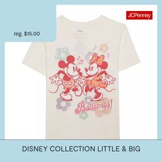 Made from soft cotton-jersey, your little or big girl will love the comfort and design of this Mickey and Minnie Mouse graphic t-shirt from Disney Collection. It's cut for a regular-fit and has a crew neck and short sleeves.Features: Screen PrintedCharacter: Minnie Mouse, Mickey MouseClosure Type: Pullover HeadFit: Regular FitNeckline: Crew NeckSleeve Length: Short SleeveFiber Content: 50% Cotton, 50% PolyesterFabric Description: JerseyCare: Tumble Dry, Machine WashCountry of Origin: Imported Mickey Mouse Minnie Mouse, Big Girl, Minnie Mouse, Graphic T Shirt, Graphic Tshirt, Short Sleeves, T-shirt, Crew Neck, Screen