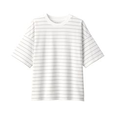 Women's Crew Neck Short Sleeve Striped T-Shirt White Relaxed Fit T-shirt With Contrast Stripes, White T-shirt With Horizontal Stripes, Relaxed Fit, White Relaxed Fit T-shirt With Horizontal Stripes, White Short Sleeve Tops With Vertical Stripes, White Tops With Vertical Stripes And Short Sleeves, White Vertical Stripes Crew Neck T-shirt, White Cotton Tops With Horizontal Stripe Pattern, White Cotton T-shirt With Horizontal Stripes, White Horizontal Stripe Cotton T-shirt