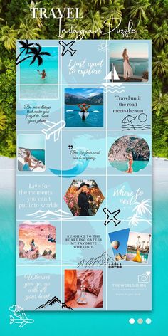 Blue Instagram Puzzle Feed Canva Instagram Templates Travel - Etsy Change Pictures, Travel Instagram Ideas, Canva Instagram Templates, Instagram Design Layout, Puzzle Feed, Blue Instagram