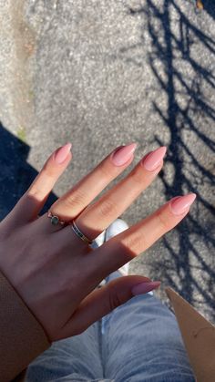 Dusty Rose Almond Nails, Almond Nails Mauve, Purple Nude Nails, Mauve Almond Nails, Almond Acrylic Nails Solid Color, Pink Nude Almond Nails, Mauve Pink Nails, Nude Nails Inspo, Almond Nude Nails