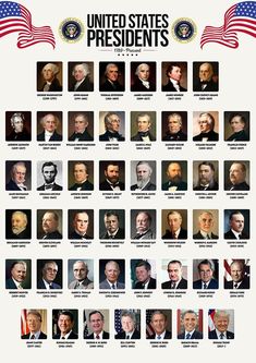 an image of presidents and their names in the united states poster print on white paper