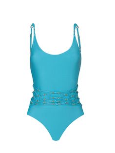 Try this stunning Kai spaghetti strap one piece, a true showstopper. This elegant swimsuit features adjustable lingerie straps for a customized fit and maximum comfort. The standout feature of this piece is the overlay of net macramé, adding a unique and intricate detail at the waist, elevating the design to new heights. To add a touch of sophistication and luxury, the one piece is adorned with 24k gold-plated gold ball accessories, which sparkle and catch the light. Made of recycled fabric. Inc Summer Strappy Swimwear With Removable Straps, Strappy Fitted Swimwear With Multiple Straps, Beachwear Swimwear With Tank Straps For Pool, Beach Swimwear With Removable Spaghetti Straps, Strap Detailed Swimwear For Summer Beach, Beachwear Swimwear With Removable Straps, Summer Swimwear With Removable Straps For Pool, Summer Beach Swimwear With Strap Detailing, Strappy Back Swimwear With Multiple Straps For Beachwear