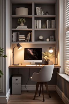 Small Office with a Desk and Shelves Guest Bedroom Home Office, Office Nook, Office Guest Room