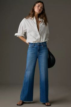 PAIGE Anessa High-Rise Wide-Leg Jeans | Anthropologie Styling Wide Leg Jeans, How To Style Wide Leg Jeans, Style Wide Leg Jeans, Mango Clothing, Wide Leg Jeans Outfit, High Rise Wide Leg Jeans, Timeless Wardrobe Staples, Denim Trends, Warm Scarf