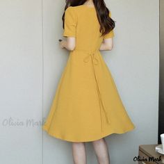 Olivia Mark - Yellow Chiffon Dress: Simple and Elegant A-Line Long Dress with Waist Cinching Yellow Chiffon Dress, Elegant Bridal Dress, A Line Long Dress, Dress Simple, Evening Gowns Formal, Floral Stripe, Types Of Skirts, Cinched Waist, Yellow Dress