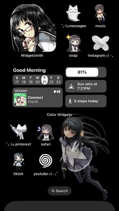 an iphone screen with anime characters on it and the text'good morning'in english