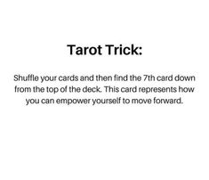 a white card with the words tarot trick written in black and white on it