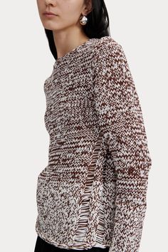 Molla Sweater-KNITWEAR-Rachel Comey Brown Chunky Knit Cotton Sweater, Contrasting Stitching, Rachel Comey, Sweater Sale, White Sweaters, Crew Neckline, Peru, Knit Sweater, Knitted Sweaters