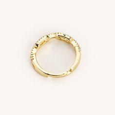 This adjustable gold ring is one you'll never want to take off-and you shouldn't! A chain link design makes this ring unique and beautiful, with just the perfect about of cubic zirconia gems to give off a dazzling display. This ring is adjustable and can be pulled or tightened to fit any finger. 14K gold plated over copper- best to remove when showering and exercising Adjustable Gold Ring, Link Design, Ring Unique, Adjustable Ring, Adjustable Rings, Unique Rings, Gold Chain, Chain Link, Gold Chains