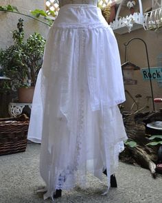 Up-Cycled CAbi White Wedding Event Festival Fun Lace | Etsy White Tiered Skirt For Wedding, White Wedding Skirt With Attached Cancan, Flowy Wedding Skirt With Attached Cancan, Lace Trim Maxi Skirt For Wedding, Flowy Wedding Maxi Skirt With Lace Trim, Lace Tiered Skirt Bottoms For Weddings, White Wedding Petticoat, Flowy White Skirt For Wedding, White Flowy Skirt With Attached Cancan