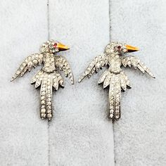 This Is A Pair Of Base Metal Rhinestone Bird Brooches From The 1930’s And One Is Missing 2 Stones From The Tail. I Had To Look Under 30x Loupe To See This. Each Bird Is 1 3/8” Long. I’ve Seen These Sell For $100 Each. Br1 Bird Brooch, Long I, Base Metal, Metal Jewelry, Brooches, To Look, Women Jewelry, Stone, Silver